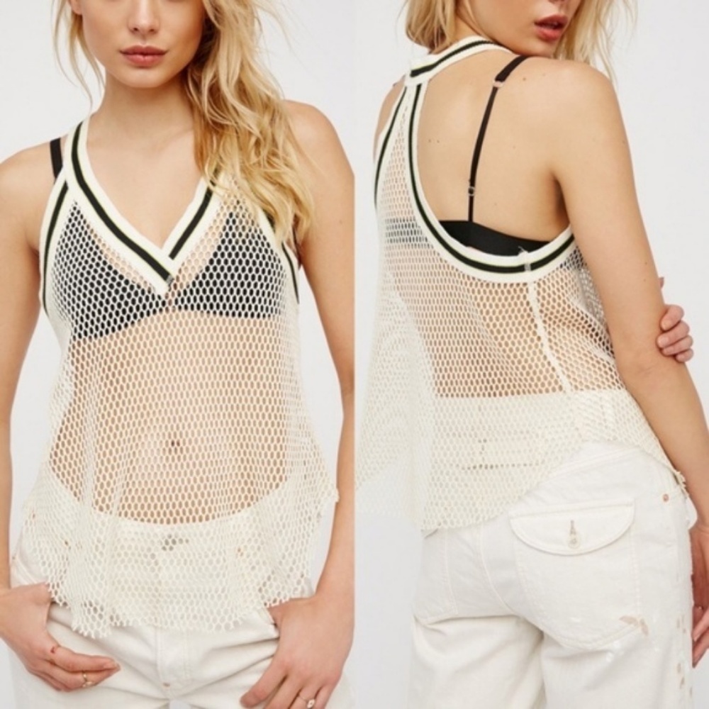 Free People Mesh Swing Fishnet Ribbed Racer Tank - Picture 3 of 6